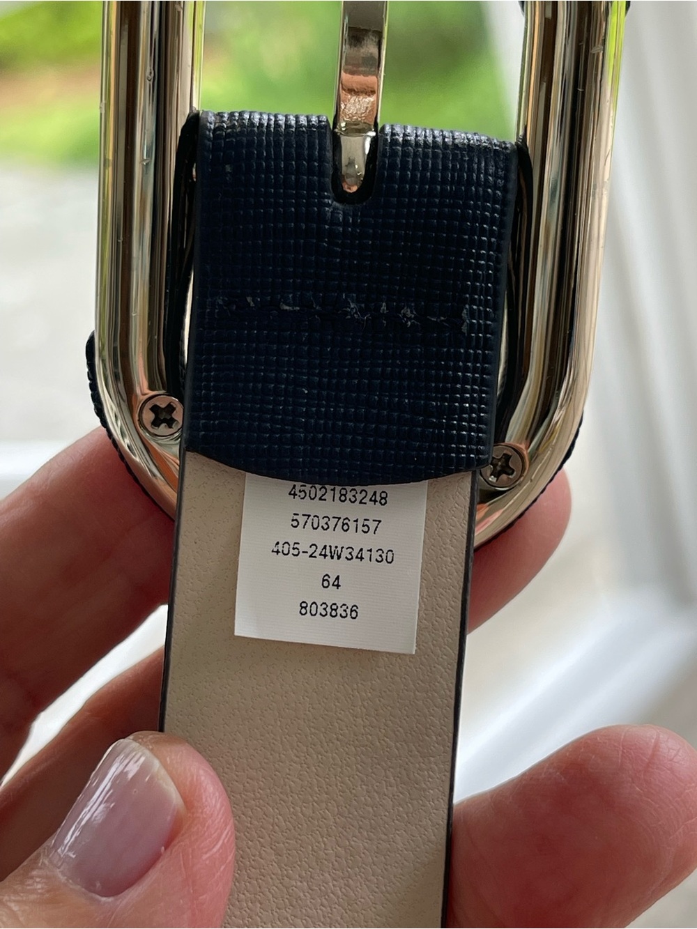 White House Black Market Dark Blue Textured Belt Silver-Tone Buckle Size Large - Picture 4 of 9